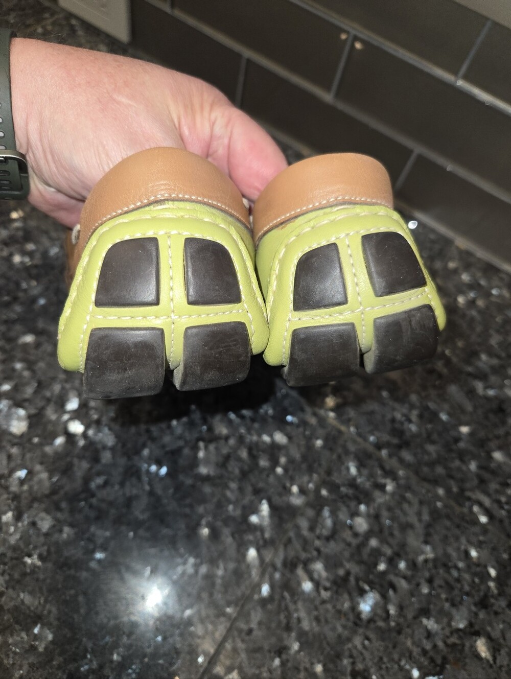 Rare Runway Style: Men's Prada Classic Leather Loafers (Lime Green/Tan) Size 11 - Picture 6 of 8